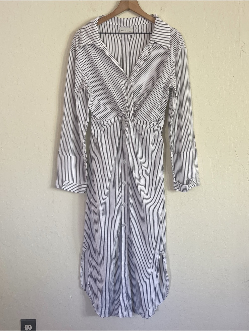 Modern Citizen 100% Cotton Long Sleeve Midi Shirt Dress Small White Black Stripe - Picture 2 of 6